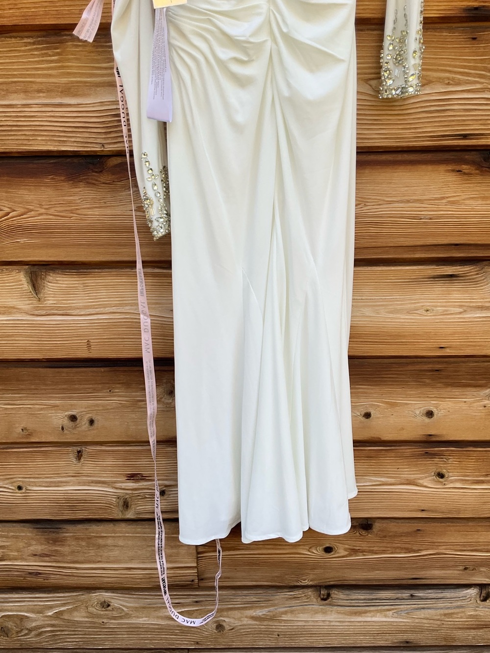 NWT MAC DUGGAL White Fold Over Long Sleeve Jeweled Midi Dress Size 14 - Picture 12 of 12